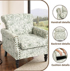 Accent Chair, Upholstered High Back Floral Armchair with Nailhead Trim & Wood Legs, Comfy Wingback Reading Single Sofa Chair for Small Spaces, Living Room, Bedroom (Rococo Green, Set of 2)