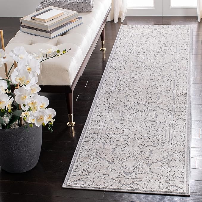 SAFAVIEH Reflection Collection Runner Rug - 2'3" x 10', Light Grey & Cream, Non-Shedding & Easy Cleaning, Ideal for Living Room, Bedroom (RFT665C)