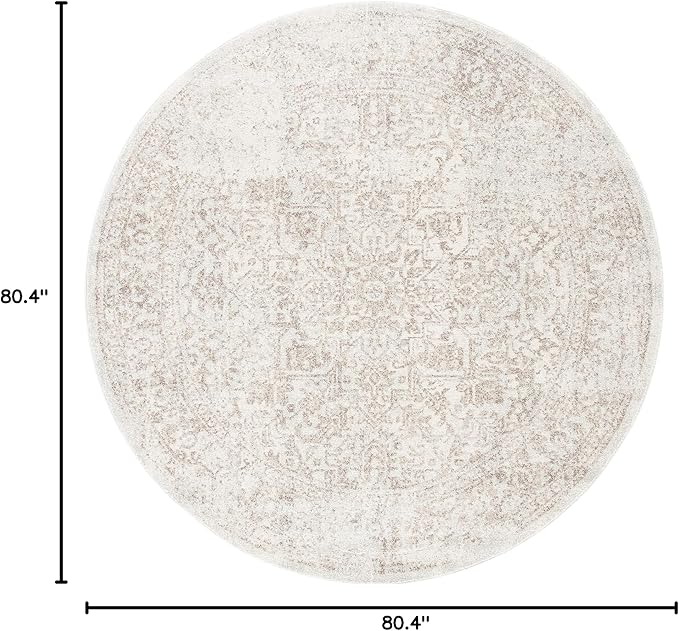 SAFAVIEH Evoke Collection 6'7" Round Ivory / Taupe EVK256E Oriental Distressed Non-Shedding Dining Room Entryway Foyer Living Room Bedroom Area Rug