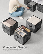 SONGMICS Storage Cubes, 13 x 13 x 13 Inches Non-Woven Fabric Bins with Double Handles, Set of 10, Closet Organizers for Shelves, Foldable, for Clothes, Ink Black UROB133B01