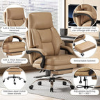 Home Office Desk Chair, 90°-160° Reclining, High Back Executive OfficeChair 400LBS with Footrest, Ergonomic Scratch-Resistant Faux Leather Computer Gaming Chair with Lumbar Support, Coffee