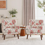 Accent Chairs Set of 2, Modern Fabric Armchairs for Living Room, Comfy Upholstered Arm Chairs Tufted for Indoor Bedroom Office Room (Pattern White)