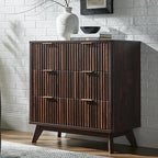 T4TREAM Fluted 3 Drawer Dresser, 32" Tall Modern Chest of Drawers, Curved Profile Design, Wood Drawer Organizer for Bedroom, Living Room, Hallway, Entryway, Dark Walnut