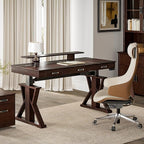 EUREKA ERGONOMIC Ark SWS Standing Desk, 63 inch Executive Desk w Drawers,Modern X-Shaped Leg Luxury Home Office Computer Desk w Monitor Stand,Colorblock Smoked Oak