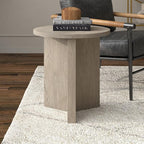 Henn&Hart 20" Wide Round Side Table in Antiqued Gray Oak, for Home, Living Room, Bedroom, Entertainment Room or Office
