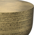SIMPLIHOME Johnsen 30-inch Wide Metal Drum Coffee Table in Antique Gold, Boho-Style Cocktail Table for Living Room or Family Room, Assembled