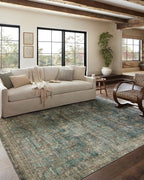 Loloi Magnolia Home by Joanna Gaines Banks Collection BAN-01 Ocean/Spice 3'-6" x 5'-6" .13" Pile Height, Machine Washable, Accent Rug