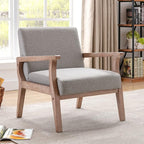 Mid Century Modern Accent Chair, Linen Upholstered Living Room Accent Armchair with Wood Frame, Farmhouse Chair for Living Room Bedroom, Gray