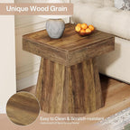 Tribesigns Small End Table, Rustic Square Side Table with Wide Base, Farmhouse Small Nightstand Beside Bed, Next to Armchair, for Living Room, Brown
