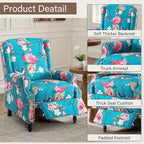 UIXE Pushback Floral Recliner Chairs Set of 2, Fabric Upholstered Armchair Push Back Accent Chair for Living Room, Rivet Trim Club Chair Single Sofa Bedroom Side Reading Seat - Peacock Blue