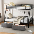 Bunk Beds Twin Over Full Size, Heavy Duty Bunk Beds with 2 Storage Drawers, Safety Guardrails & Padded Ladder, Twin Over Full Bunk Bed, No Box Spring Needed, Black