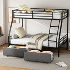 Bunk Beds Twin Over Full Size, Heavy Duty Bunk Beds with 2 Storage Drawers, Safety Guardrails & Padded Ladder, Twin Over Full Bunk Bed, No Box Spring Needed, Black