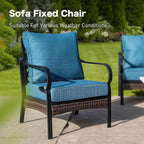 5 Piece Metal Outdoor Patio Furniture Set, Patio Conversation Sets 3-Seater Sofa, 2-Seater Sofa, 2 Fixed Chair with 5.75" Thick Cushion & Coffee Table Black Backyard Furniture, Blue-2