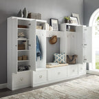 Crosley Furniture Harper 6-Piece Hall Tree, Storage Cabinet, Shoe Rack Bench, and Wall Shelf Set with Hooks, White