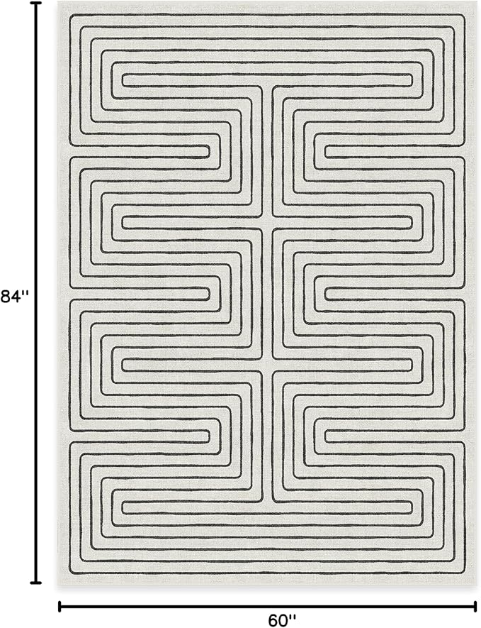 RUGGABLE x Jonathan Adler Machine Washable Modern Area Rug – Labyrinth Black/Ivory 5x7, Stain-Resistant, Non-Slip – Medium Rugs for Living Room, Bedroom, Hallway, Entryway & Office–with Cushioned Pad