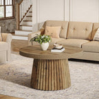 Tribesigns Coffee Table, 31.5" Small Farmhouse Round Coffee Tables with Fluted Drum Base, Mid Century Modern Boho Accent Center Table for Living Room, Apartment, Small Space, Brown