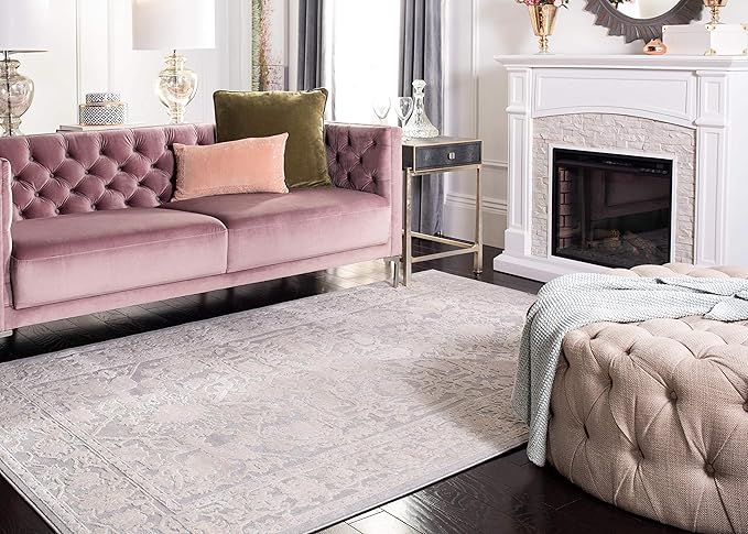 SAFAVIEH Area Rug 4x6 - Reflection Collection - Light Grey & Cream, Non-Shedding & Easy Cleaning, Ideal for Foyer, Living Room, Bedroom (RFT665C)