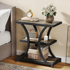 Tribesigns End Table with Storage, 3-Tier Side Table with Geometric Metal Design, Industrial Nightstand for Small Spaces, Living Room, Bedroom, Study Room (2, Grey)