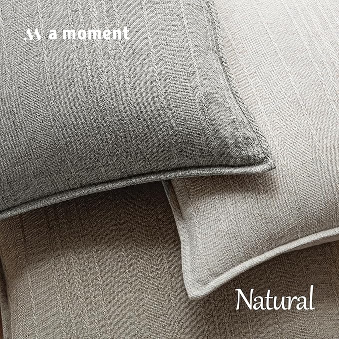 a moment Linen Pillow Covers Set of 2,Boho Farmhouse Throw Pillowcases Neutral Textured Decorative Covers for Couch Sofa Bed, Soft Linen Blend Accent Case Cushion Home Decor 20"x20"Light Grey