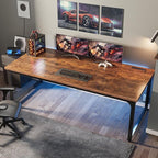 Huuger 71 x 31.5 Inch Desk with Power Outlets & USB-C, 1.2 Inch Thicker Desktop, Robust Metal Tubes, Deep Computer Desk, Heavy Duty Office Desk, Work Desk for Home Office, Rustic Brown