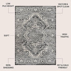 JONATHAN Y Vintage Medallion Indoor Area Rug Black 5X8, Modern Boho for Living Room, Bedroom, Kitchen, Office, Easy-Cleaning, High Traffic, Pet-Friendly, Non-Shedding MDP100D-5