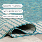 nuLOOM 4' x 6' Outdoor Area Rug, Casual Design With Striped Border, Stain Resistant, Highly Durable, For Patio, Balcony, Bedroom, Living Room, Dining Room, Bathroom, Teal