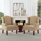 Accent Chair, High Back Upholstered Armchair with High Resilience Sponge & Wood Legs, Mid-Century Modern Comfy Single Sofa Reading Chairs for Living Room, Bedroom (Floral Light Brown, Set of 1)