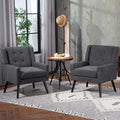 Mid-Century Modern Accent Chair Set of 2, Plush Linen Fabric with Button Tufted High Back & 5" Thick Cushion, High Comfort Reading Chair for Living Room, Bedroom, Office (Dark Gray)