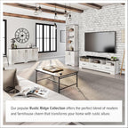 Prepac Rustic Ridge 4 Door Console Table with Storage, Washed White Storage Cabinet with Doors and Shelves, Sideboard Storage Cabinet 66" W x 31.75" H x 16" D, ACBG-1620-1