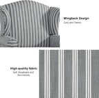 Accent Chair, High Back Upholstered Armchair with High Resilience Sponge & Wood Legs, Mid-Century Modern Comfy Single Sofa Reading Chairs for Living Room, Bedroom (Stripe Grey, Set of 2)
