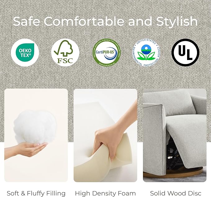 CHITA Swivel Rocker Recliner Chair, Power Nursery Glider Recliner, Nursery Rocking Chair with Adjustable Power Headrest, FSC Certified, Solid Wood Base, Crockery (Gray)