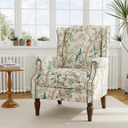 Accent Chair, Upholstered High Back Floral Armchair with Nailhead Trim & Wood Legs, Comfy Wingback Reading Single Sofa Chair for Small Spaces, Living Room, Bedroom (Bird Floral, Set of 2)