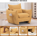 Chenille Oversized Accent Chairs Set of 2, Modern Oversized Armchair with Removable Pillow, Comfy Living Room Chair with Side Pocket Storage for Bedroom, Office, Yellow