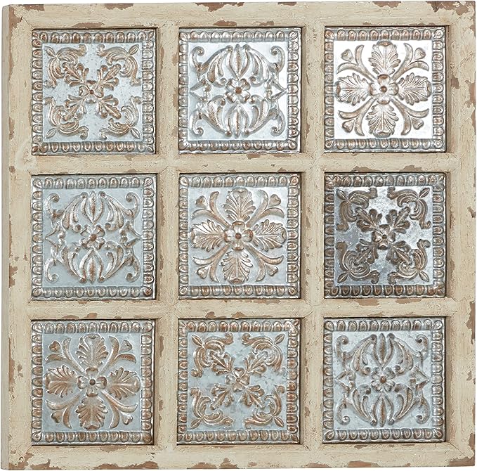 Deco 79 Metal Scroll Home Wall Decor Wall Sculpture with Embossed Details, Wall Art 31" x 2" x 31", White