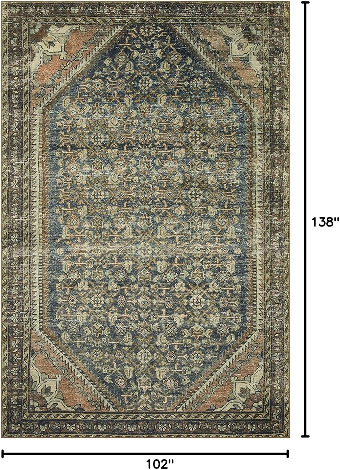 Loloi Magnolia Home by Joanna Gaines Banks Collection BAN-02 Denim/Clay 8'-6" x 11'-6", .13" Pile Height, Machine Washable, Area Rug