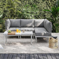 Sundale Outdoor 5 Pieces Metal Patio Furniture Set, Outdoor Sectional Sofa w/6 Inch Olefin Cushion and Coffee Table, Modern Outdoor Conversation Sets (4 Seats, White Frame)