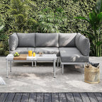 Sundale Outdoor 5 Pieces Metal Patio Furniture Set, Outdoor Sectional Sofa w/6 Inch Olefin Cushion and Coffee Table, Modern Outdoor Conversation Sets (4 Seats, White Frame)