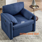 Oversized Accent Chair 38" Wide Mid-Century Modern Armchair for Living Room,USB and Type-C Ports,Comfy Reading Chairs for Bedroom with Side Pockets,Single Sofa Chair (Blue, Set of 1)