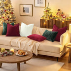 decorUhome Christmas Green Chenille Throw Pillow Covers 18x18 Set of 2 Thick Textured Slubby Couch Pillow Covers Farmhouse Accent Modern Neutral Decorative Pillow Cases for Bed Sofa Living Room