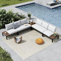 MFSTUDIO 5 Pieces Patio Furniture Set,Outdoor Metal Frame Patio Sectional Sofa Conversation Set with Coffee Table&Removable Cushion for Backyard,Garden,Poolside