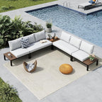 MFSTUDIO 5 Pieces Patio Furniture Set,Outdoor Metal Frame Patio Sectional Sofa Conversation Set with Coffee Table&Removable Cushion for Backyard,Garden,Poolside