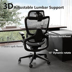 Ergonomic Office Chair, Big and Tall Mesh Computer Gaming Chair with Headrest, Work Chair with Adaptive Lumbar Support, 5D Armrest,90-130°Tilt, Model Zen (All Black)