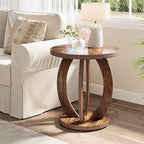Tribesigns End Table, Round Side Table with Storage, Farmhouse Nightstand Bedside with Round Tabletop, Accent End Table for Living Room Bedroom Small Space, Wooden Accent Furniture (1, Dark Brown)