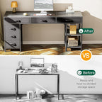 Huuger Computer Desk with 6 Drawers, 63 Inch Office Desk with Shelves, Reversible Gaming Desk, Corner Desk with Storage, for Home Office, Study, Living Room, Grey