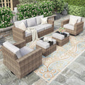 HERA'S HOUSE Swivel Glider Patio Furniture Set with 4.92" Wide Armrest 5.5" Thick Cushions, 5 Pieces Outdoor Wicker Conversation Sets for Lawn Backyard Deck, Grey