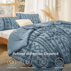 Bedsure Tufted Boho Comforter Set Full Size - Dusty Blue Boho Bed Set, GentleSoft™ 3 Pieces Farmhouse Shabby Chic Embroidery Bedding, Gifts for Woman, Soft Jacquard Full Comforter for All Seasons