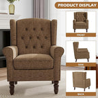 Mid-Century Modern Wingback Chair - Plush Upholstered Accent Armchair with Solid Oak Legs, Ergonomic High Back Lounge Chair for Living Room, Bedroom & Office - Retro Modern Reading Chair Creamy Brown