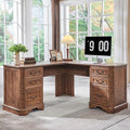 T4TREAM 59" Executive L Shaped Desk with Drawers,Farmhouse Wood Computer Coner Desk,Featuring Charging Station,File Drawer, Storage Cabinet,for Home Office Work and Study (Reclaimed Barnwood)