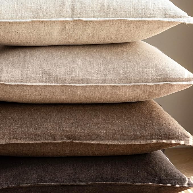 Foindtower Pack of 2, Decorative Linen Soild Throw Pillow Covers Soft Accent Cushion Case Farmhouse Neutral Pillowcase for Chair Couch Sofa Bedroom Living Room Home Decor 20 x 20 Inch Tan Beige