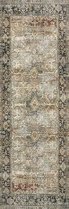Loloi Layla Collection LAY-03 Olive/Charcoal 2'-6" x 12'-0" .13" Thick Runner Rug, Soft, Durable, Vintage Inspired, Distressed, Low Pile, Non-Shedding, Easy Clean, Printed, Living Room Rug